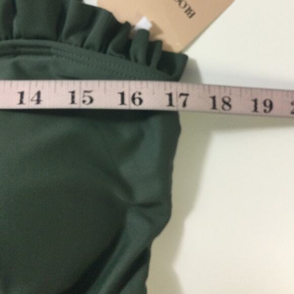 BLOOMCHIC 14-16 1X Plus Green Frill Trim Belted Fit Flare Swim Dress NWT B81 - Picture 6 of 11